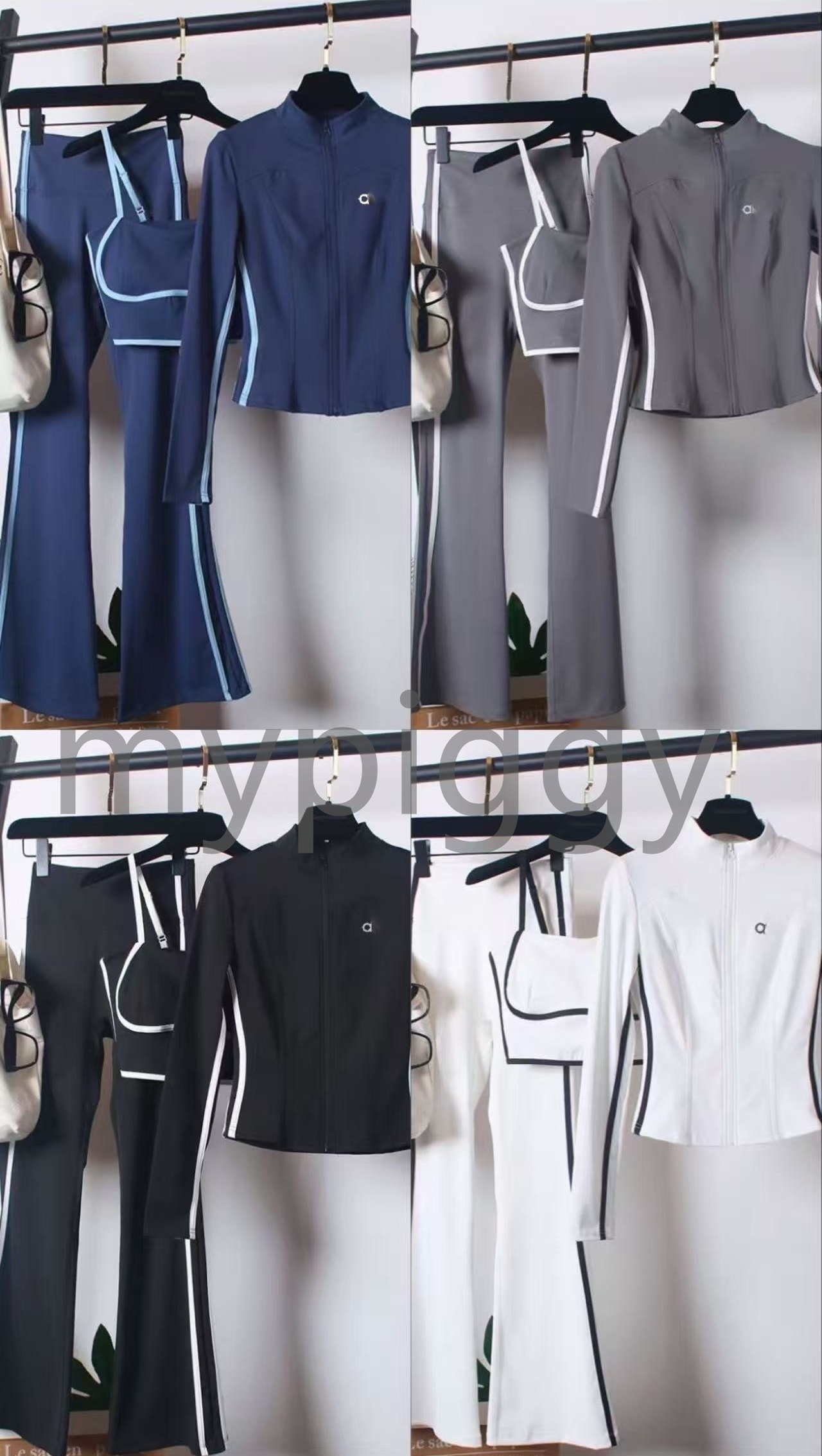 Designer Yoga Suit Womens High Elastic Tight Sports Suit Bra Cropped Jacket Flared Leggings Running Fitness Three-piece Set