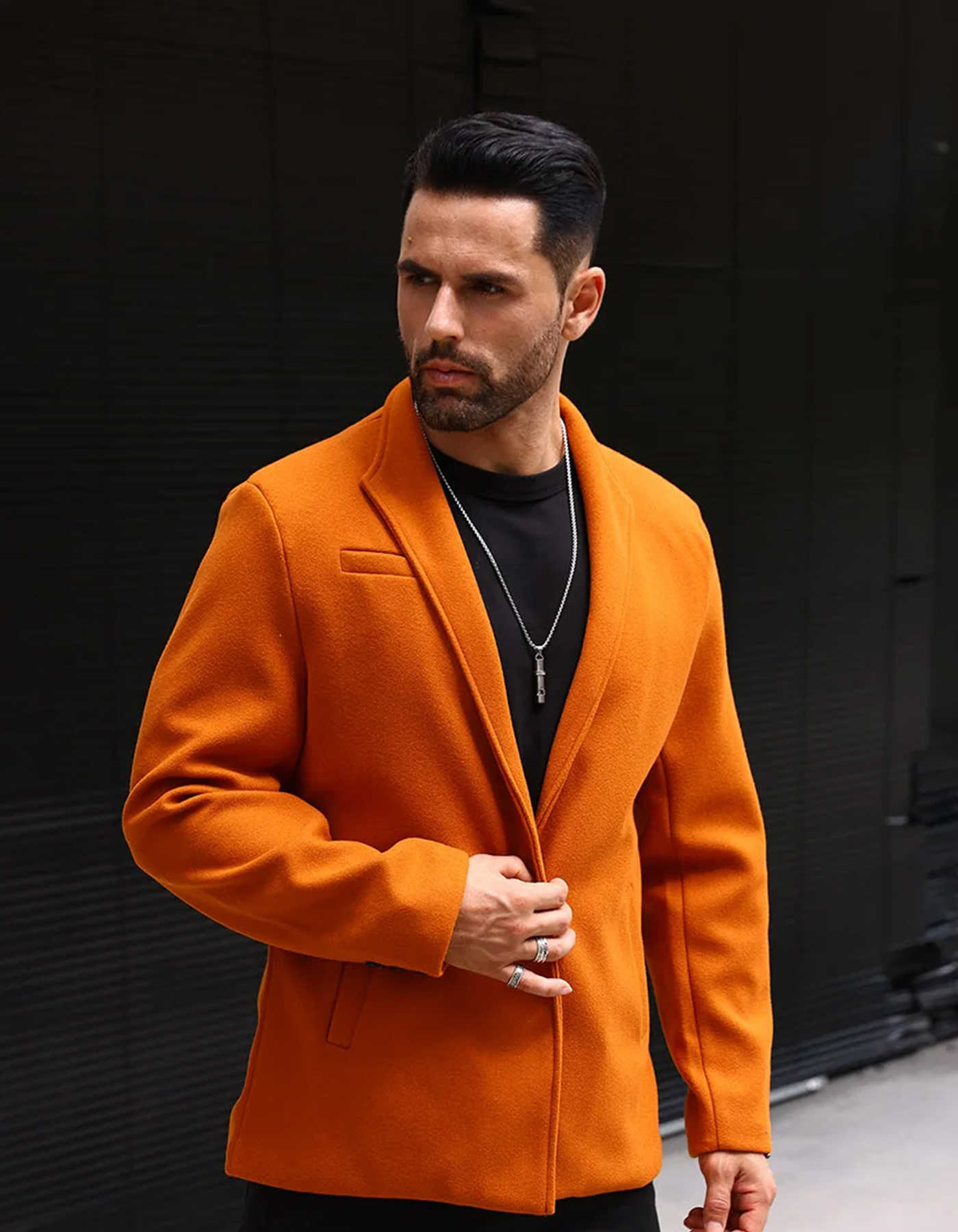 Button Plus Color Size Solid Front Shawl Collar Jacket Regular Fit Casual Long Sleeve Pocket Outerwear for Fall Winter Men D260902