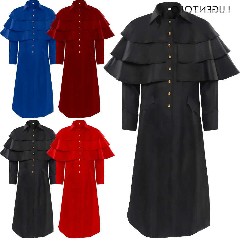 Medieval Jacket Men Cape Trench New Halloween Costume Priest Stand Collar Solid Party Stage Year Grand Event Coats D260902