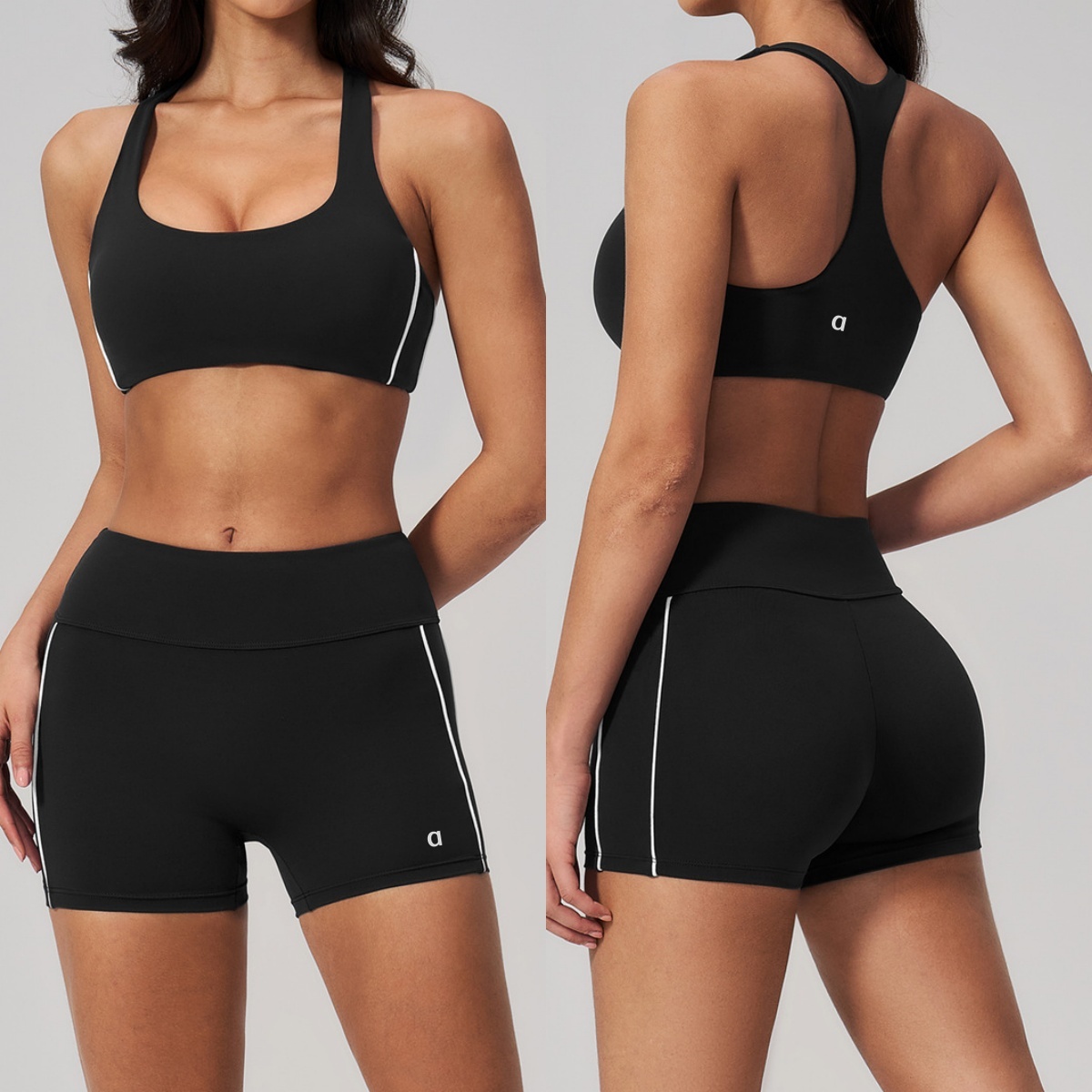A2230 Women's Shock Absorbent Yoga Bra Women's Slim Peach Yoga Shorts with Hip-Lift Breathable Fitness Top Breathable Workout Sets for Wom
