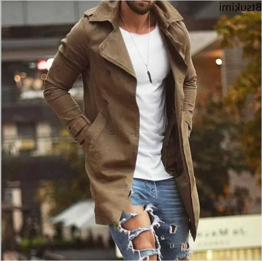 Men's Lapel Trench Coat 2026 Autumn Winter Warm Overcoat Men Fashion Casual Long Sleeve Jacket Slim Button Jacket Coats for Men D260902