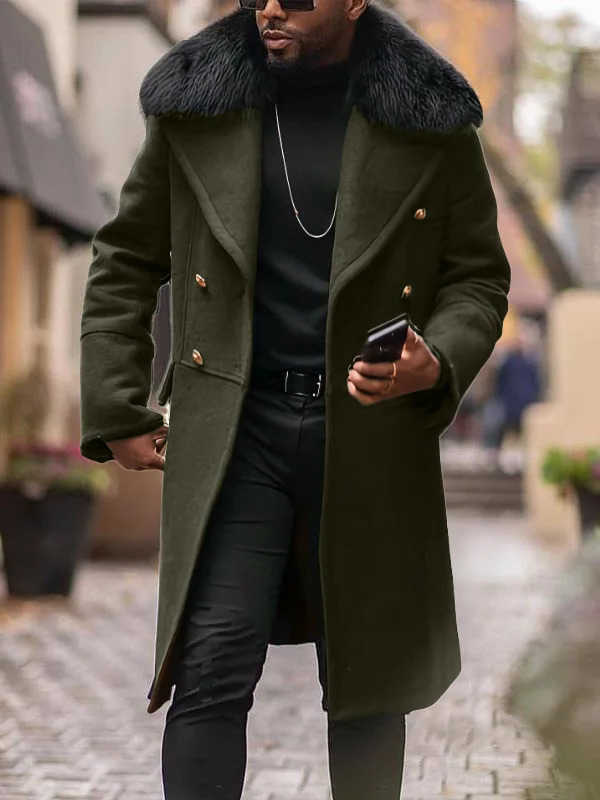 Men's American European Casual and Woolen Coat for Autumn and Winter Young Men's Double-breasted Fur Collar Overcoat S-5XL D260902