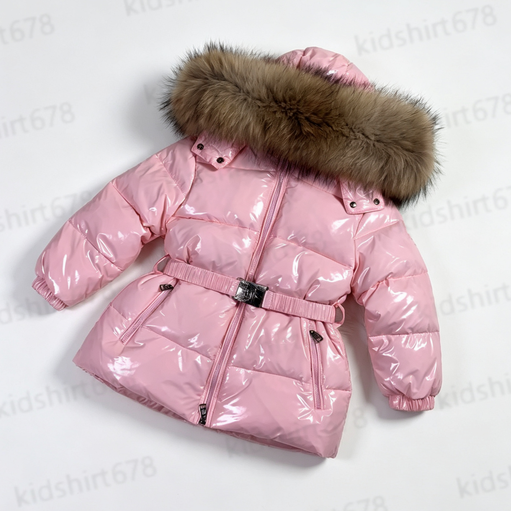 New children's down jacket with fur collar and fashionable waist belt design kids Coat Winter Girls' 100% Down Filled Top Multi Color Girl