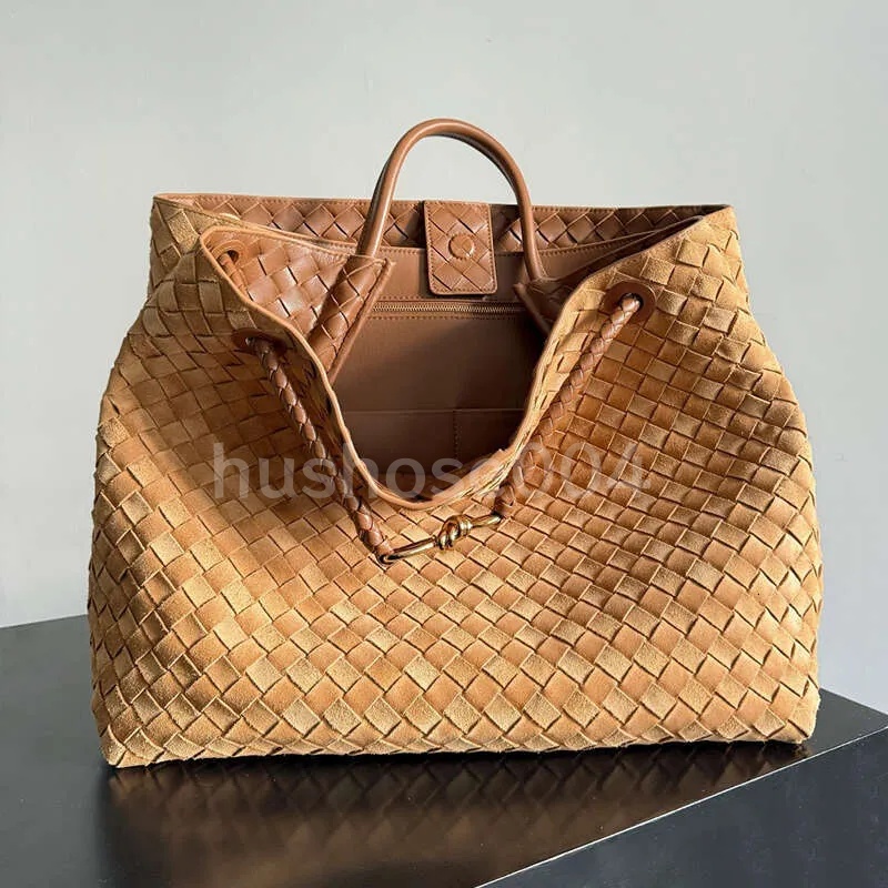 Designer bag andiamo large tote woven handbag intrecciato chocolate brown suede nappa weaving drawstring Crossbody 10A top quality Soft sheepskin