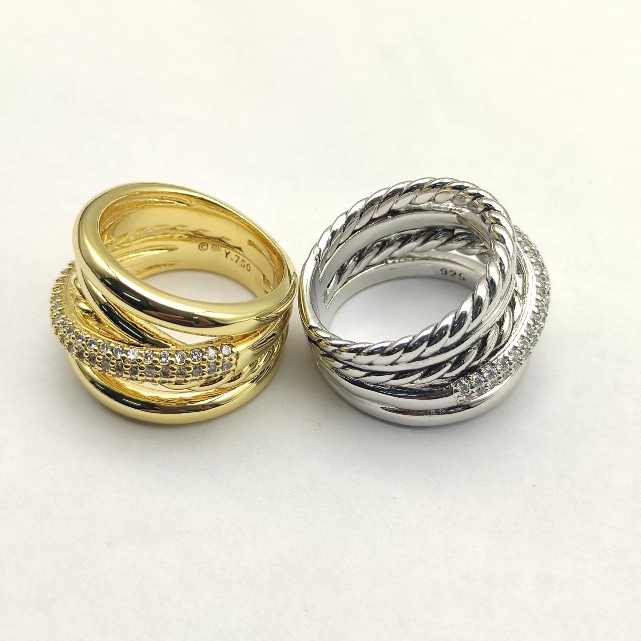 High quality designer ring gold plated Retro Vintage Multi Layer Intertwined cable twisted ring rings for women men mens classic silver two tone met