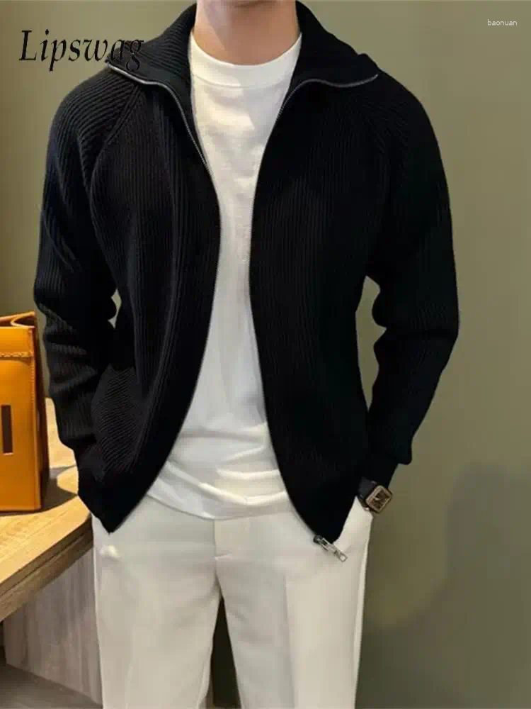 Men's Jackets Old Money Style Knit Coats Mens Fashion Solid Color Stand Collar Outerwear Fall Warm Loose Ribbed Knitting Long Sleeve 58