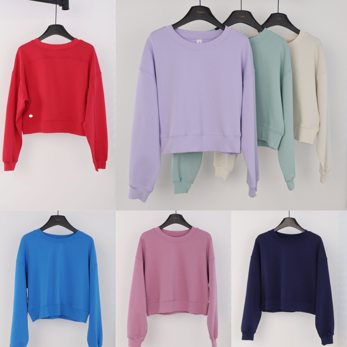 L6422 femmes couche d'air sweat court coupe ajustée avec sweat-shirts debout décontracté femmes coupe ample haut de sport femmes pull