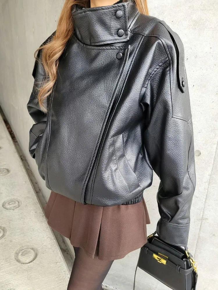 Women's Leather Vintage Faux Bike Jacket Women Autumn Winter Standup Collar Long Sleeve Thick Lady Coat 2026 Fashion Motorcycle Outwear 0b
