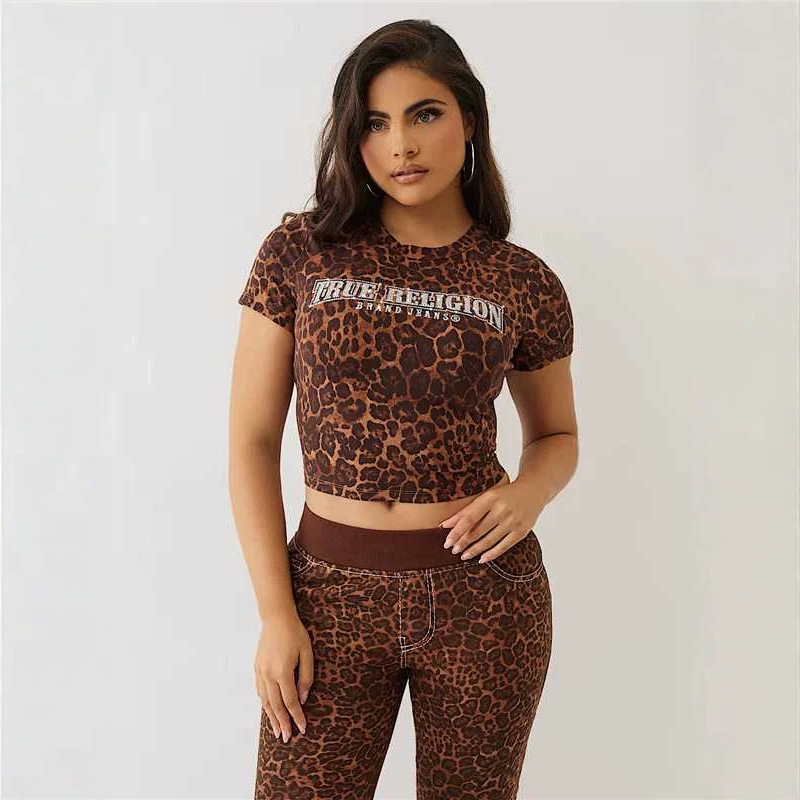 AAAAA X27 Tenue décontractée élégante : robe imprimée léopard à manches courtes pour femme