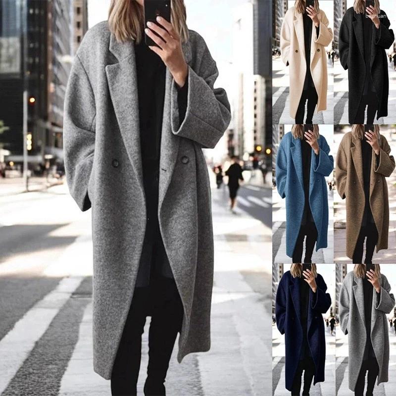 Women's Trench Coats Autumn Winter Women color Multi size Long Wool Blend Coat Casual Outerwear d1