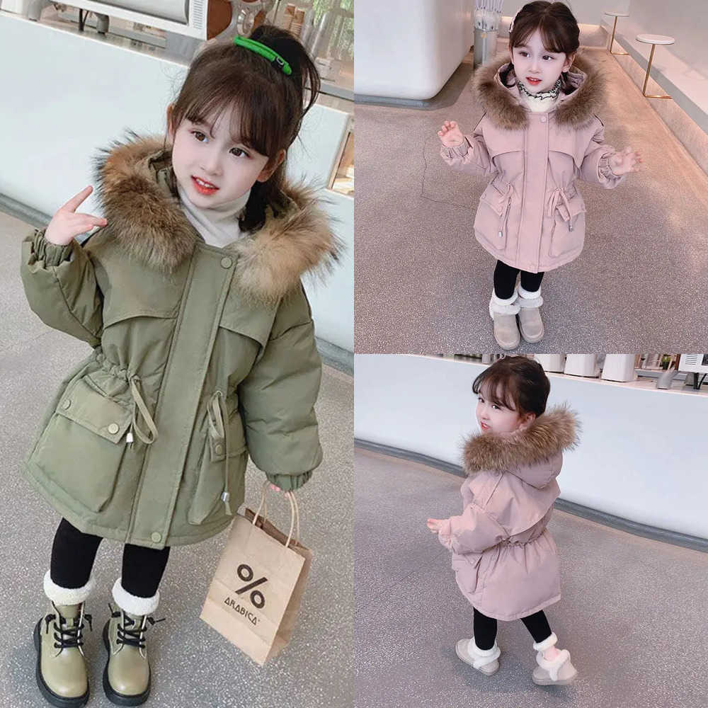 New Girls Fashion cologne Fur Hooded Winter Thick Warm Embroidery Bear perfume Parkas Kids Casual Coat Outerwear 90 120Cm Designer