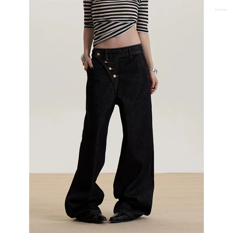Jeans da donna YIBASHU Donna Nero Gotico Y2k Vintage Harajuku Jean Pantaloni Japandi Style Baggy Grunge Pantaloni in denim Abiti alternativi 80