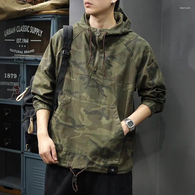Men's Jackets Outdoor Casual Jungle Camouflage Charge Retro Tooling Jacket Autumn Trendy Brand Loose Half Zipper Pullover Top 4b