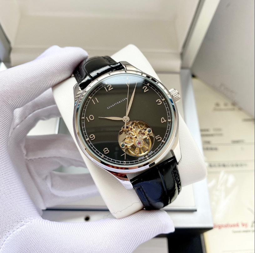 New IW Men's Fully Automatic Mechanical Watch with Mineral Reinforced Glass 316L Stainless Steel Case and Genuine Leather Strap, Simple, Casual