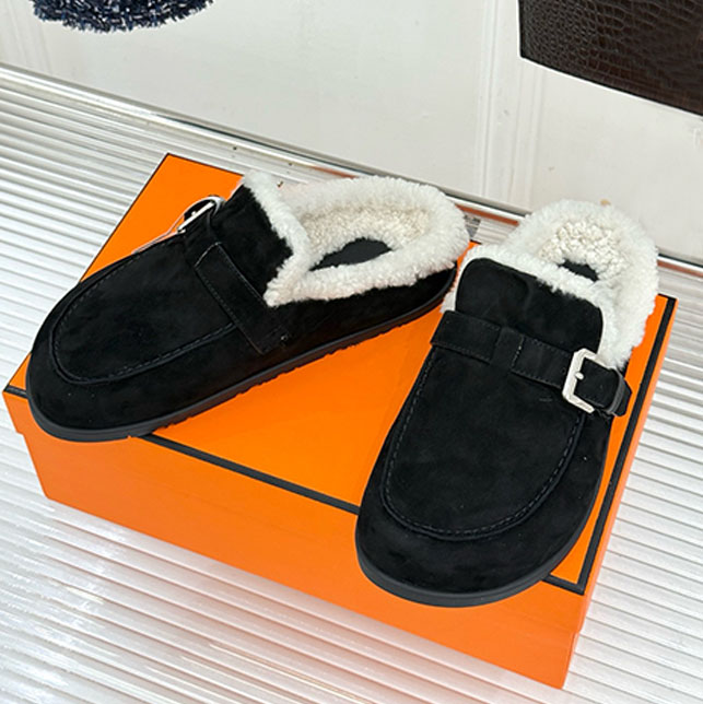 Designer Ladies Retro Warm Baotou Half Slippers Fashionable Suede Design Soft Thick Sole Leisure Travel Womens Mule Dressing Autumn Winter