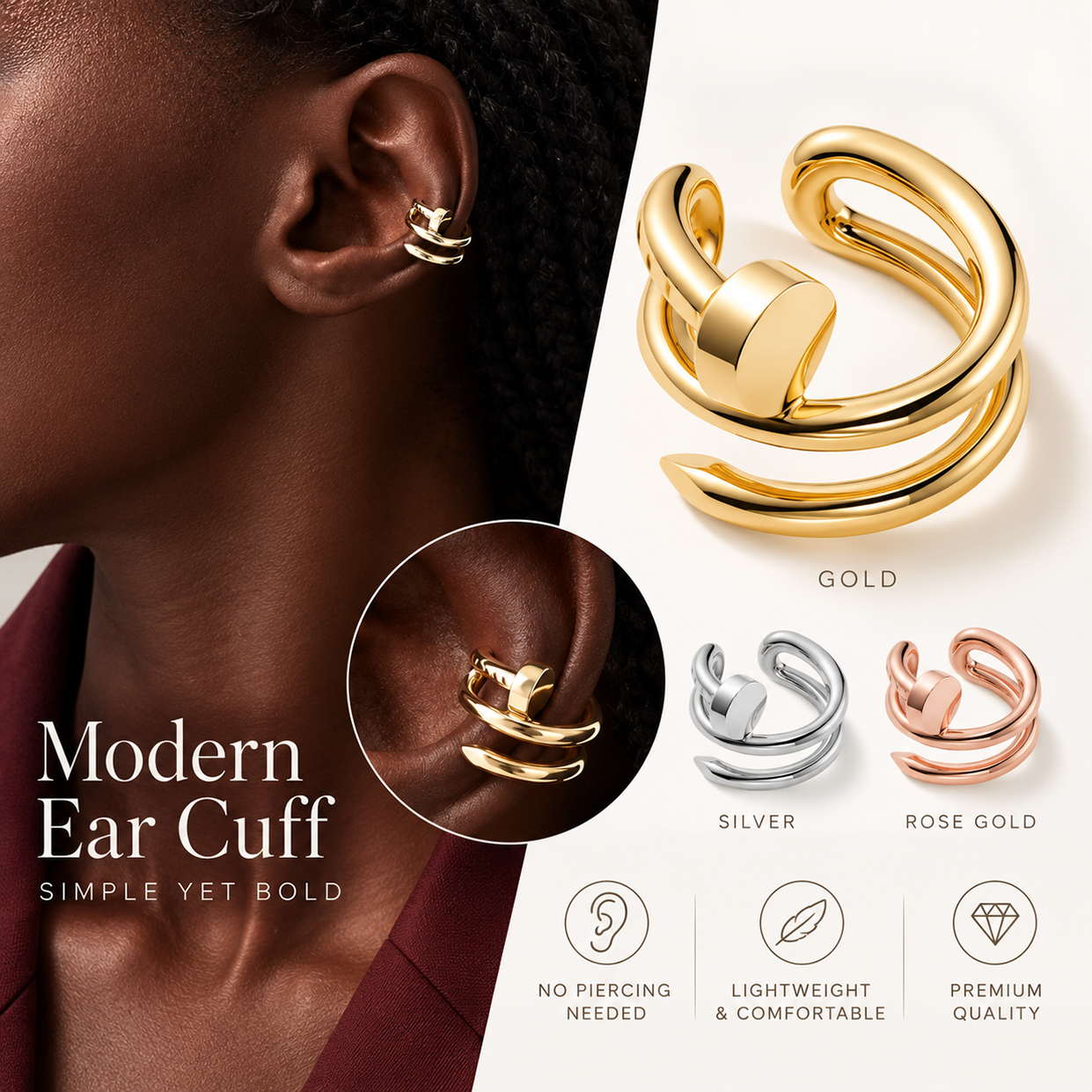 Nail Ear Cuff Earrings Designer For Women Luxury Jewellery Designer Screw Curved Clip On Earrings Gold Silver Jewelry