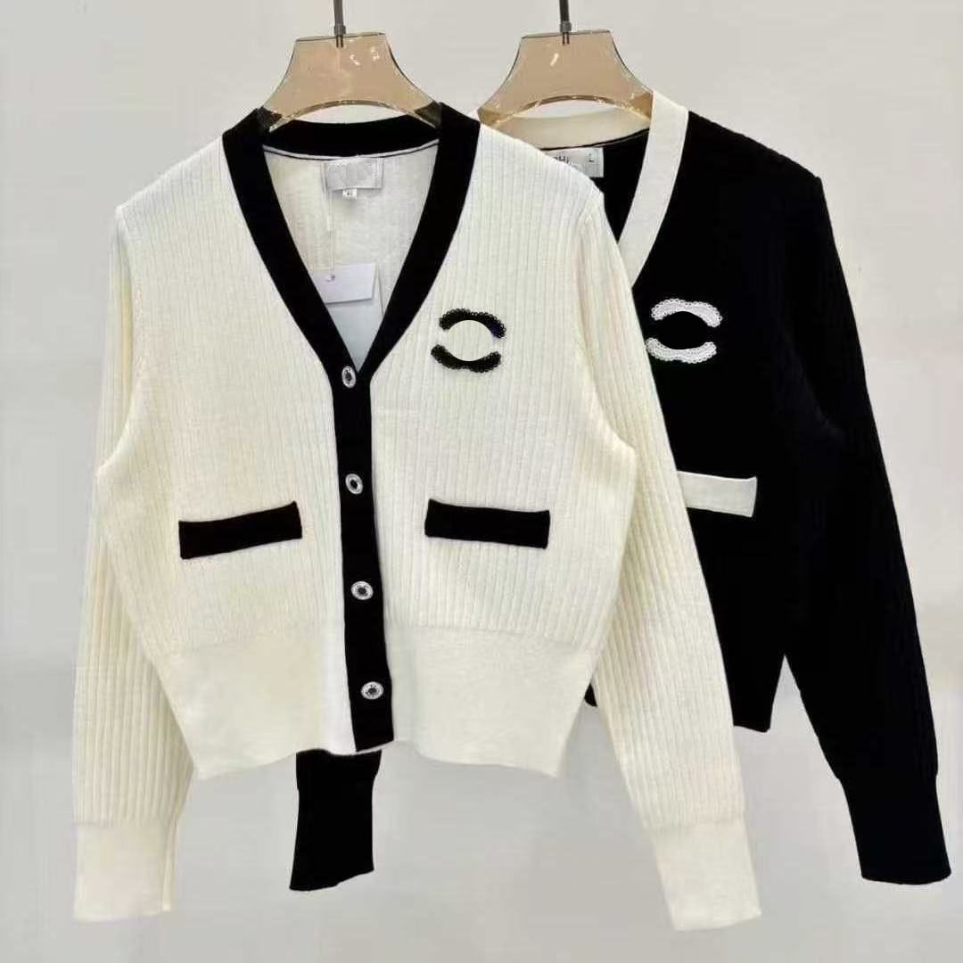 New Arrival Women Striped Hollow Knit Cardigan & Pullover 2 Styles V Neck Crew Neck Waist Cinch Slim Cropped Long Sleeve Embroidery Patch Knit Top C