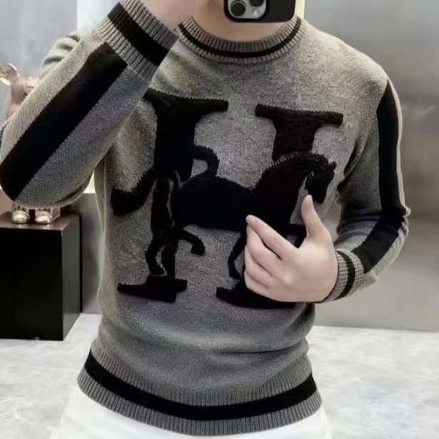 New autumn/winter men's knit fashion light luxury casual versatile sweater, round-neck sweater jacket