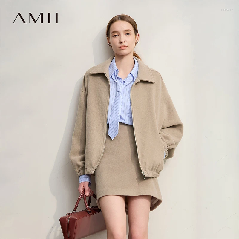 Women's Wool Coat 2026 Winter Minimalism Warm Loose Long Sleeve Lady Jacket Zipper Versatile Woolen Woman Clothing 12524027 10
