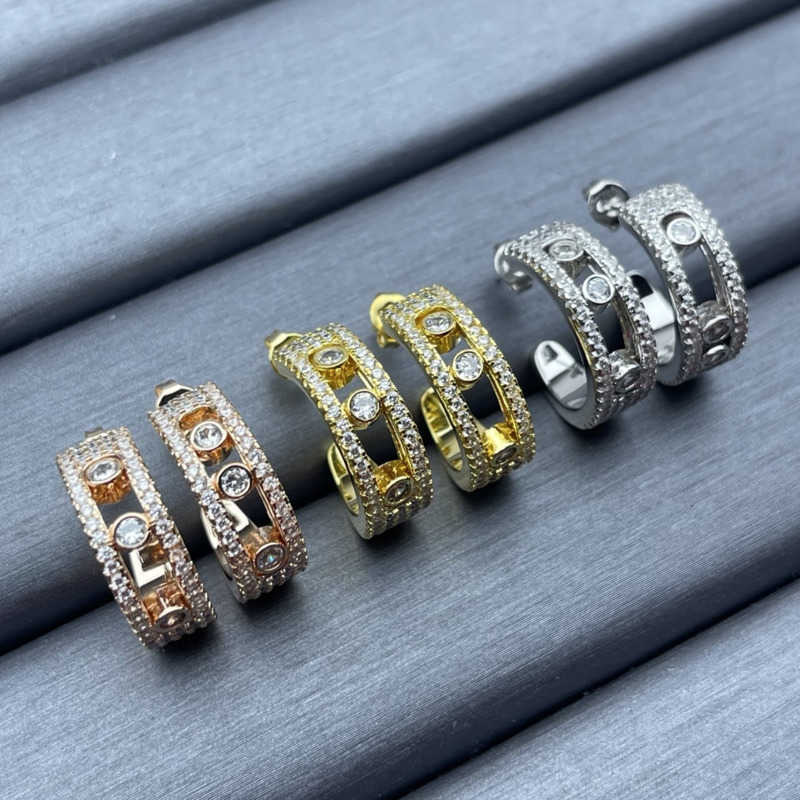 earrings designer for women luxury gold jewelry woman Earring bijoux de luxe 18K gold Three diamonds move Half Circle Wedding Anniversary Engagement