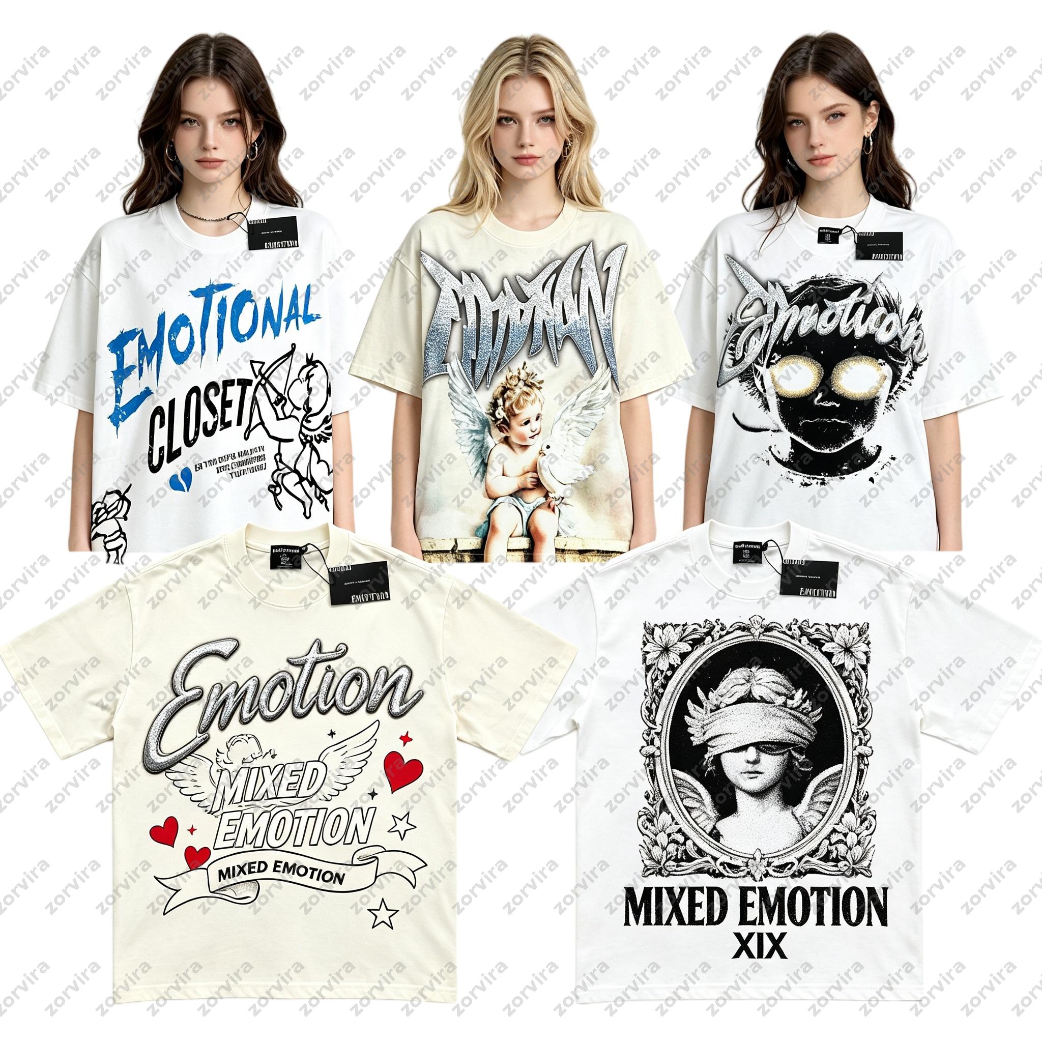 Designer Mixed Emo Oversized Graphic Tshirt Vintage Cupid Angel Print Short Sleeve Tee Heavy Washed Distressed Unisex Streetwear Top Daily Party