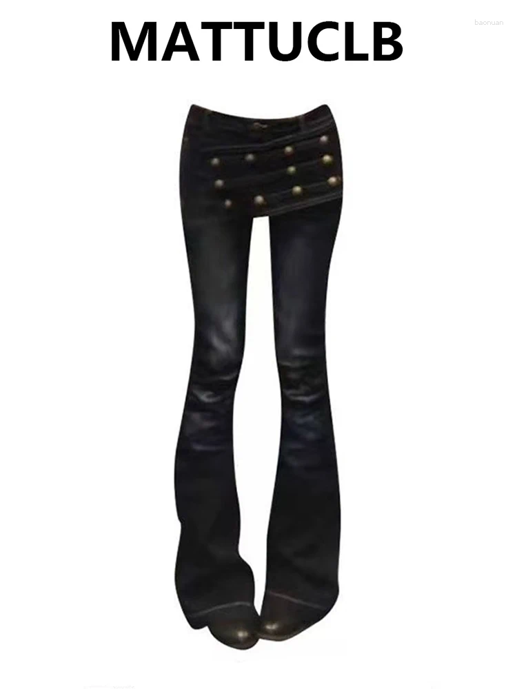 Women's Jeans Autumn Winter Low Rise Flare Jean American Retro Punk Goblin Core Denim Pants Abi Y2K Japanese Harajuku Bell Bottom be
