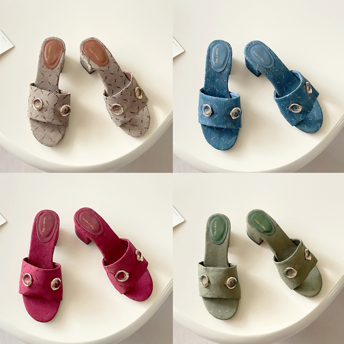 sandal Summer Vintage Canvas slipper Beach pool Classis Metal Horsebit Chunky Heel slide luxury Designer casual Home shoes Open Toe womens Mule sand