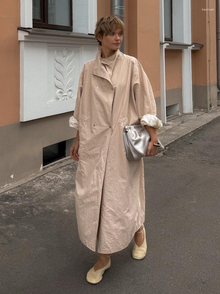 Women's Trench Coats Women Solid Casual Long Coat Lapel Collar Single Breasted Batwing Sleeve Windbreaker 2026 Streetwear Oversized a1