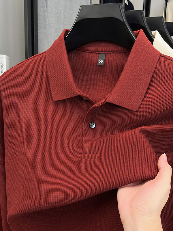 New Solid Color Long-Sleeve Men's Polo Shirt, High-End Casual Turn-Down Collar Base Shirt