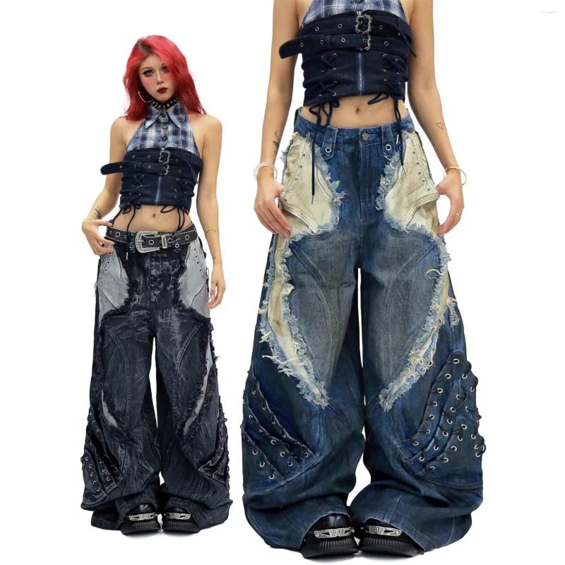 Jeans da donna stile suolo abbandonato vintage strappati per le donne autunno design americano pantaloni larghi a gamba dritta larghi e appesi 72
