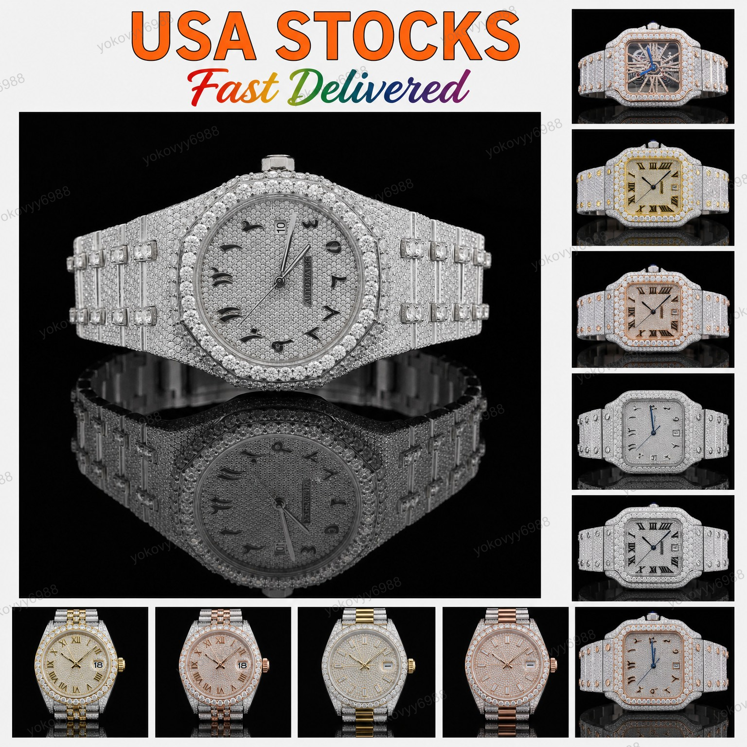 VVS1 Moissanite Automatic Mechanical Watch Hip Hop Iced Out Mens Womens Luxury Wristwatch Diamond Tester Passed Party Gift with Box
