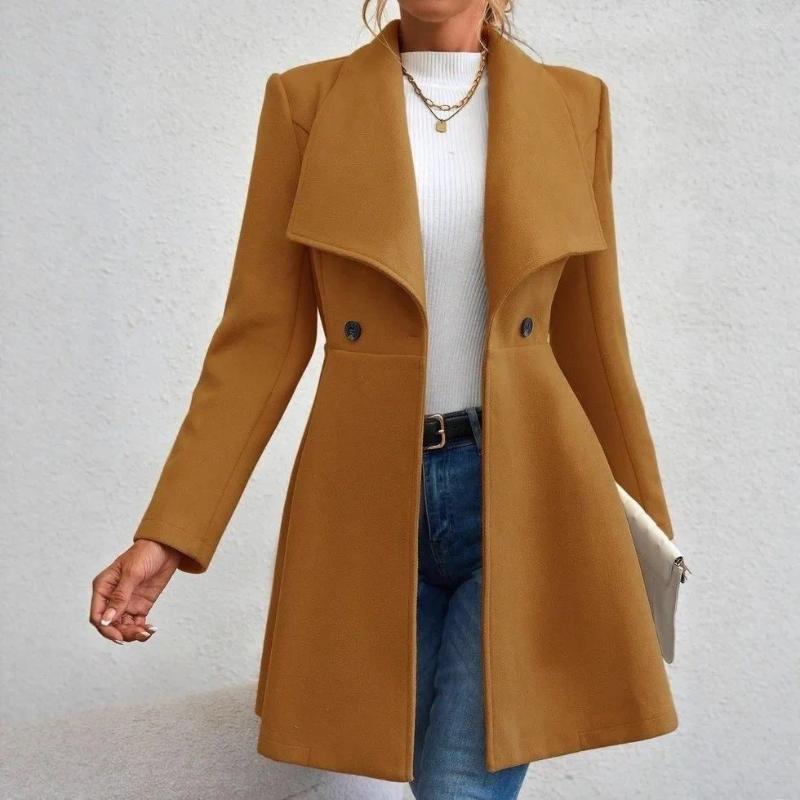 Women's Wool Fashion Lapel Button Slim Fit Woolen Coat For Autumn And Winter a2
