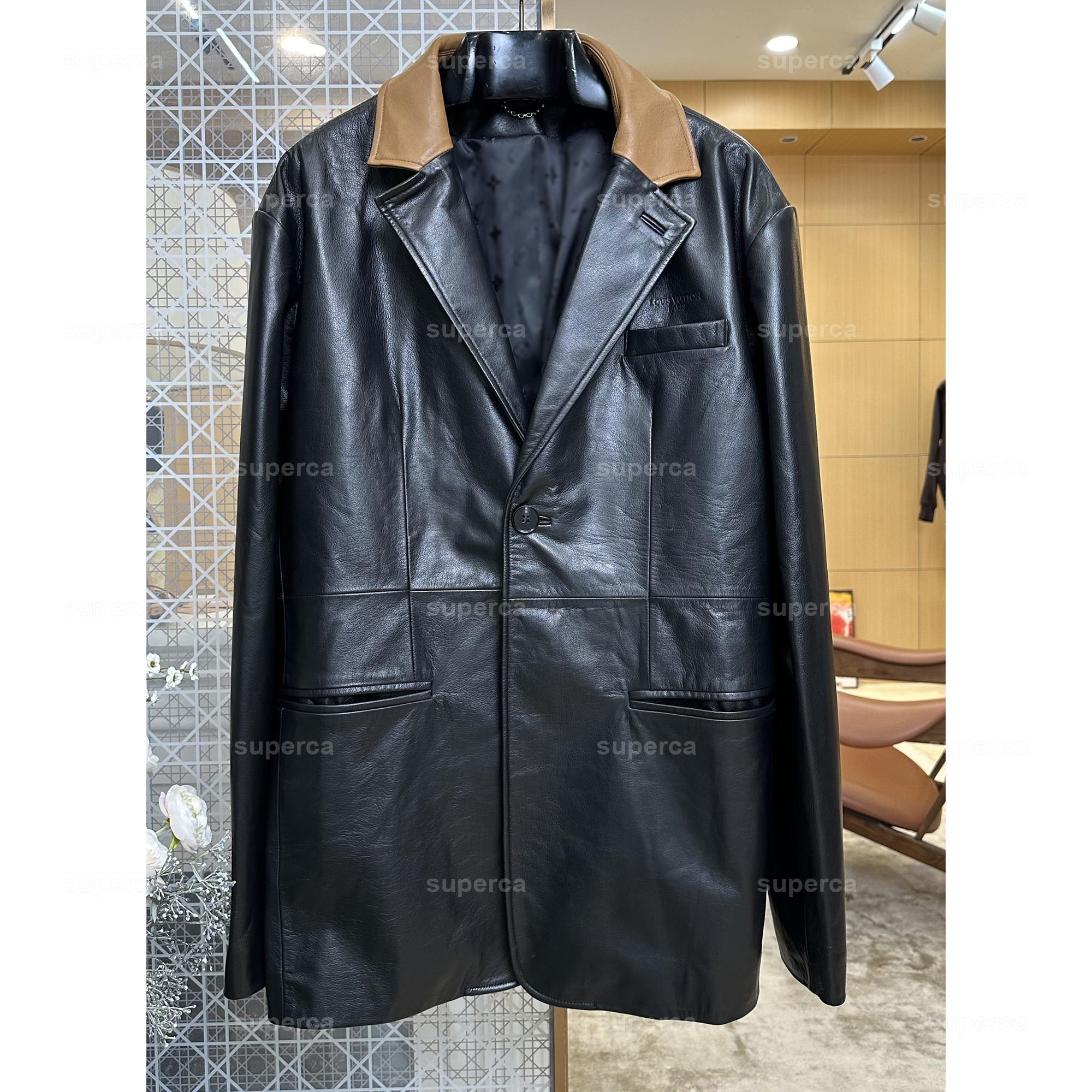 Luxury designer men's genuine leather jacket ,Embroidered monogram relief embossing jacquard zipper casual jacket street wear vintage outdoor d
