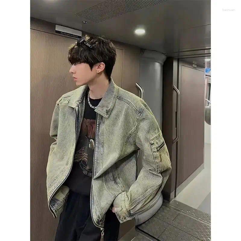 Men's Jackets 2026 Heavyweight Lapel Collar Denim Jacket For Men In Spring Autumn Loose Trendy Brand American Motorcycle Style 09