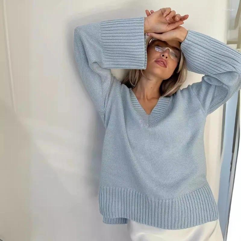 Women's Sweaters Lazy Style Women V Neck Knit Pullover Solid Color Wide Side Slit Oversized Sweater Ladies Autumn Winter Casual Loose Jumper 56