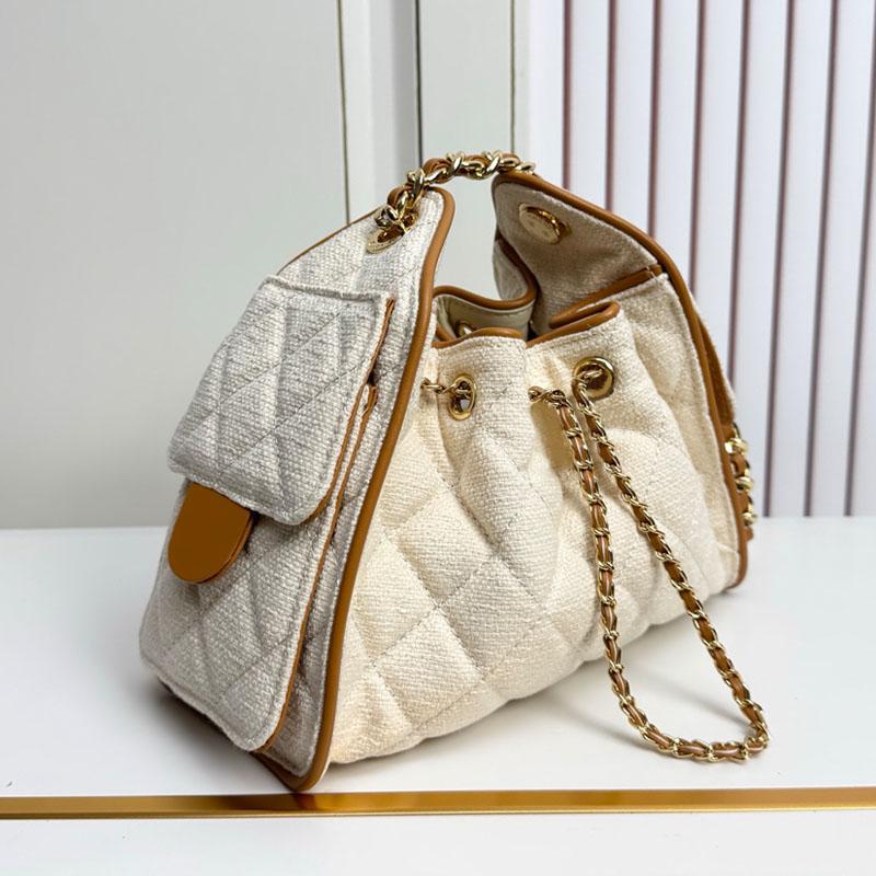 2026 new Women's high-end hobo free shipping color-blocking sacoche light luxury vintage bucket bag with drawstring suitable for single-shou