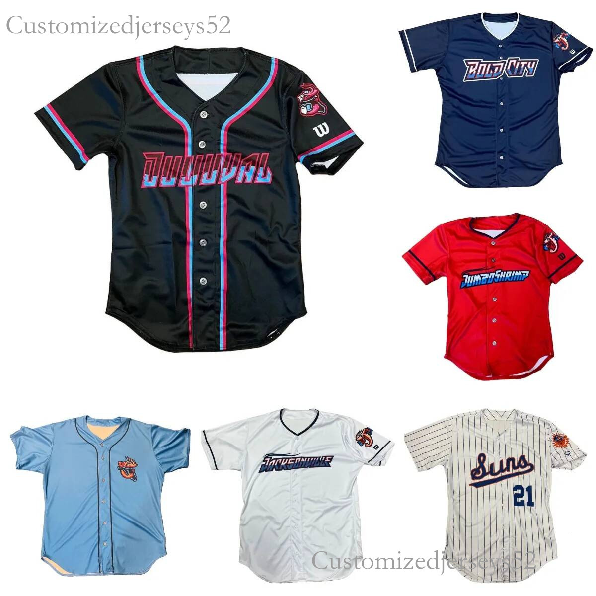 Jacksonville Jumbo Shrimp Baseball Custom Jersey Any Name Number 65