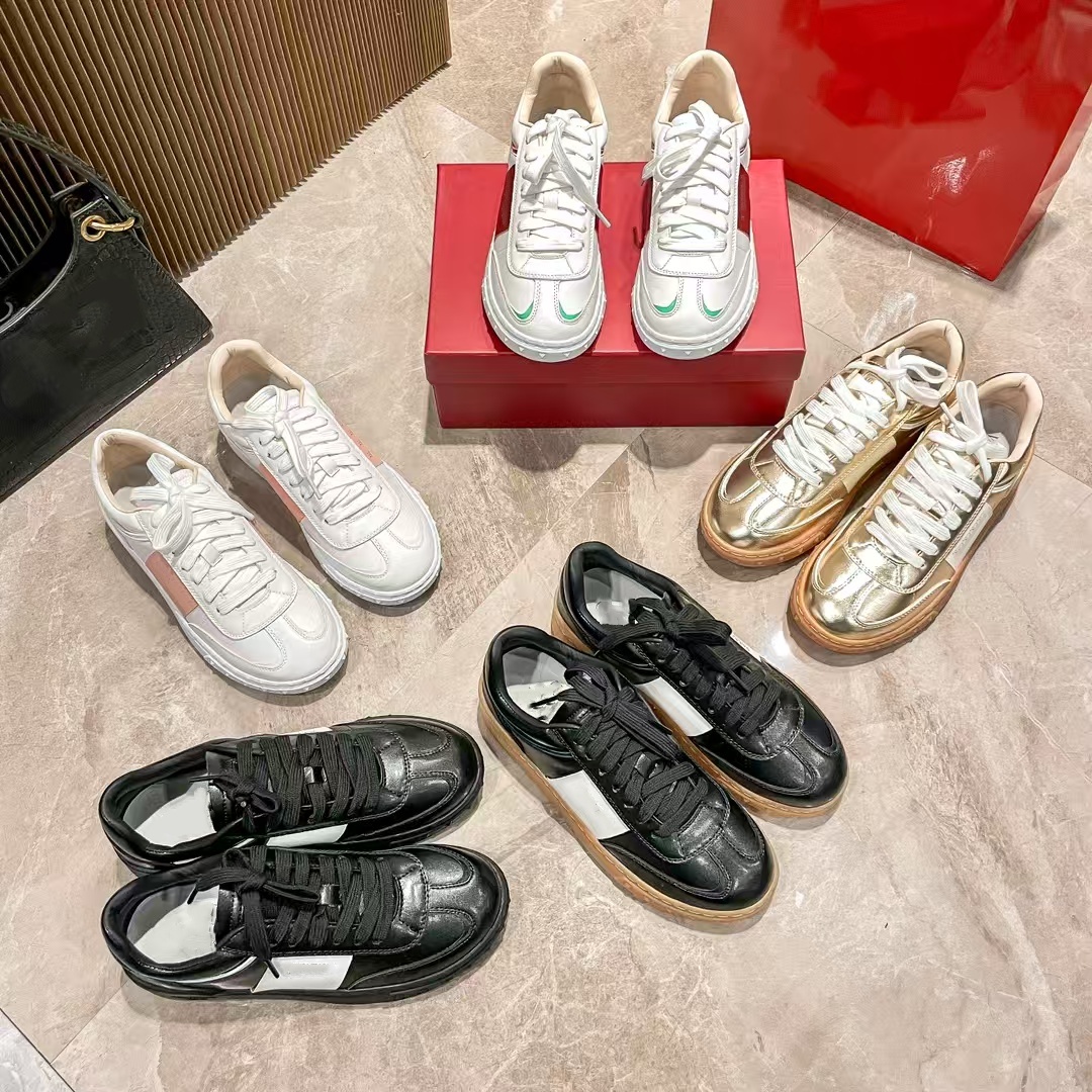 Nouveau Baskets à plateforme en cuir véritable avec semelle antidérapante