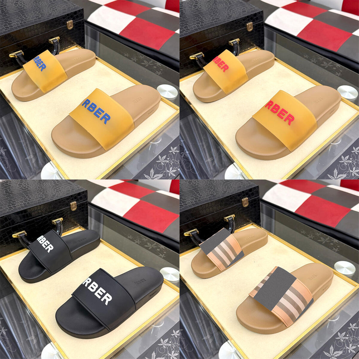 Blueberry slippers Rubber sandal women black white Classis sandale Summer 1 1 Designer Home shoe Soft brown casual plaid men Beach Outdoor slider lu
