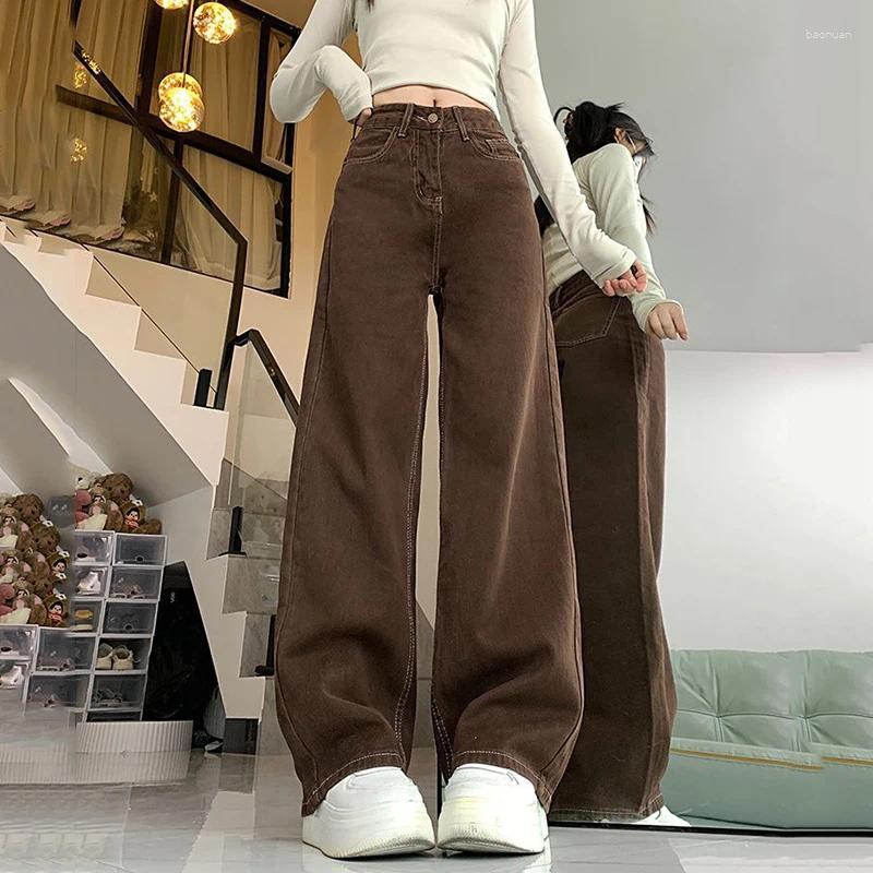 Jeans da donna American Retro Straight Donna 2026 Autunno Vita alta Caffè allentato Pantaloni a gamba larga Donna Moda Pantaloni larghi in denim da