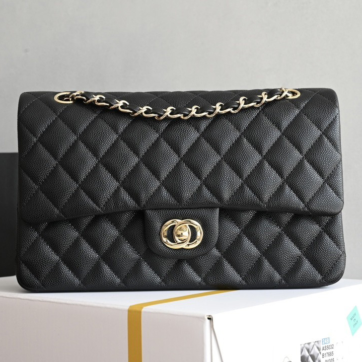 12A Designer bag Luxury shoulder bag Women's crossbody bag 25 bag Luxury ClassicsCaviar High Quality Plaid Buckle Flap gold and silver chain ba