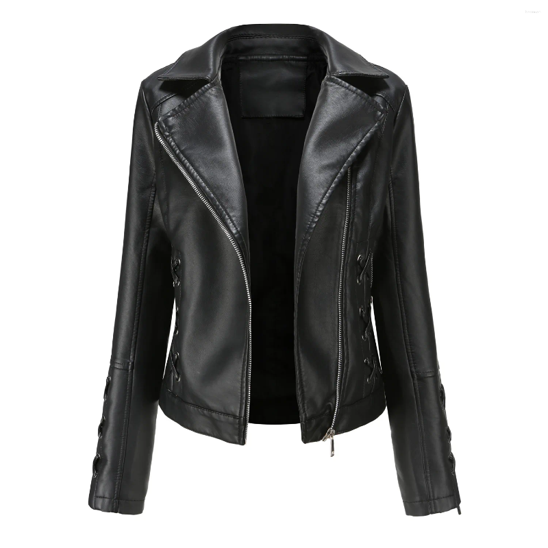 Women's Leather Casual PU Windproof Motorcycle Jacket Korean Large Black Red Punk Coat Autumn And Winter Fashion b3