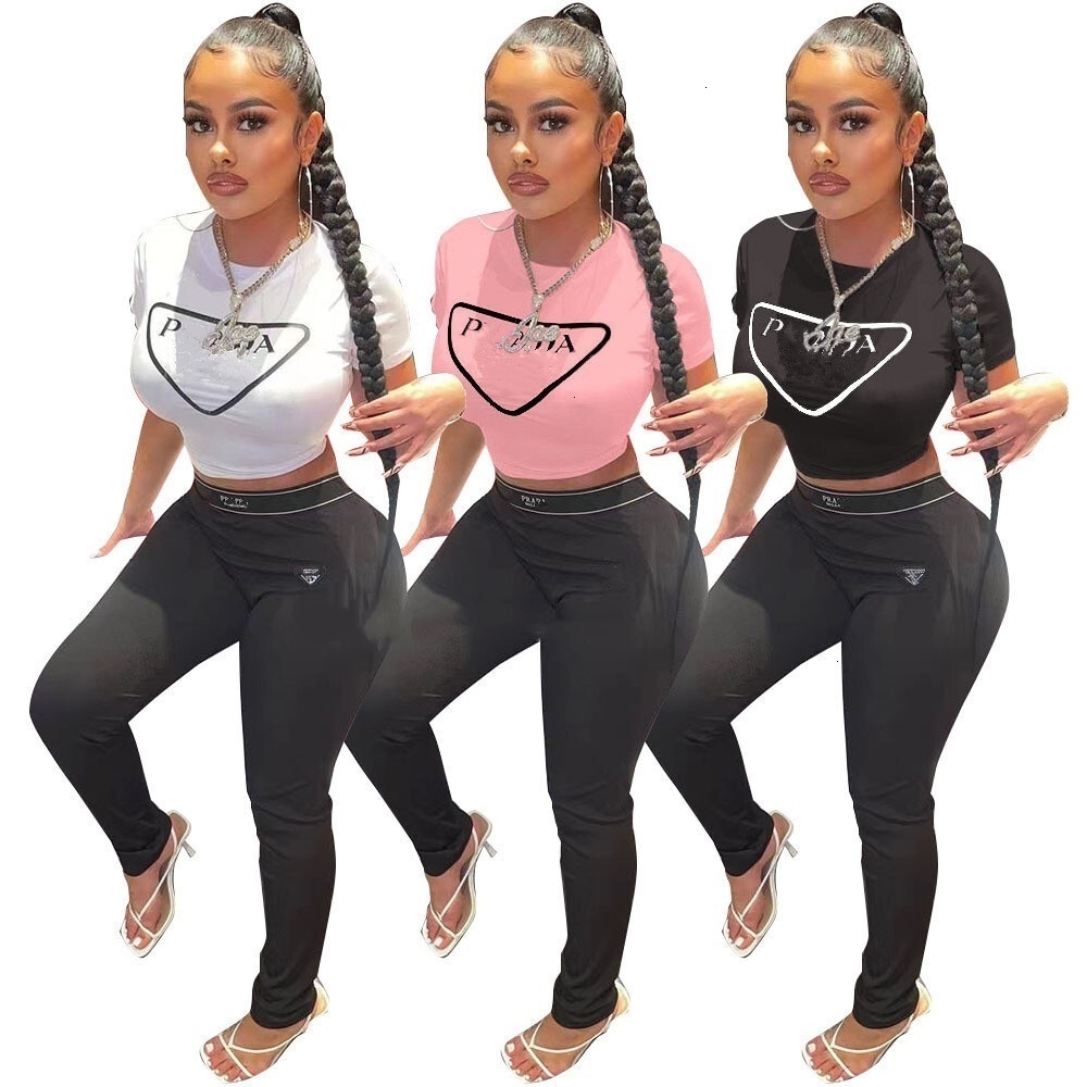 Plus Size Vêtements pour femmes Designer Survêtements de sport Yoga Wear Imprimer T-shirt à manches courtes et pantalon taille haute serré Ensemb