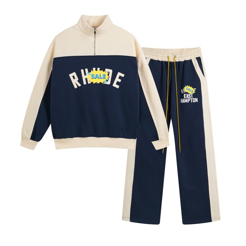 ruhde mens tracksuit designer quarter zip Color blocked letter printed stand up collar and fleece hoodie 2peice suit top pants set