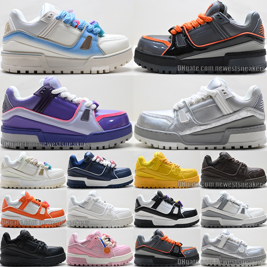 Top Trainer Maxi Men Women Casual Shoes Luxury Leather Low High Quality Designer Purple Pink Silver White Black Platform Outdoor Sneakers Size 36-45