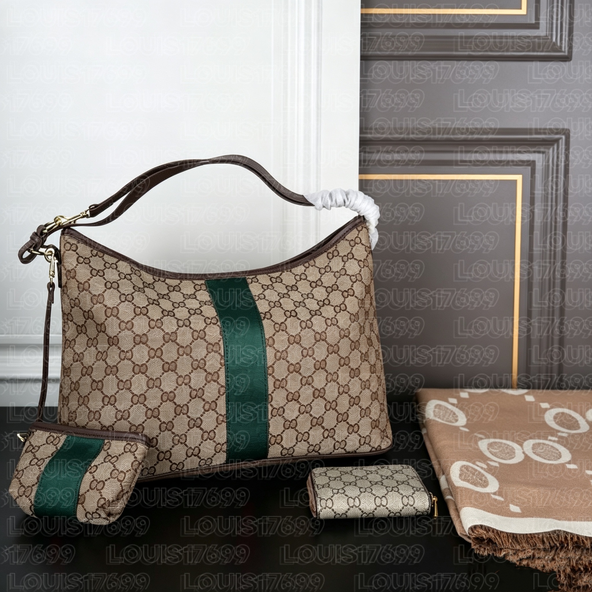 top Luxury Retro Jacquard Hobo Shoulder Bag Large Capacity Women Handbag With Matching mini Pouch Striped Decor Daily Tote Three piece shopping bag