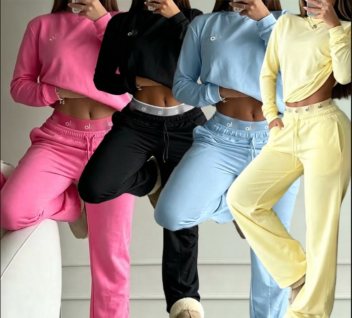 Designer brand sports suit women's clothing hot selling new fashion casual temperament cotton set embroidered ribbon two-piece set 4 colors