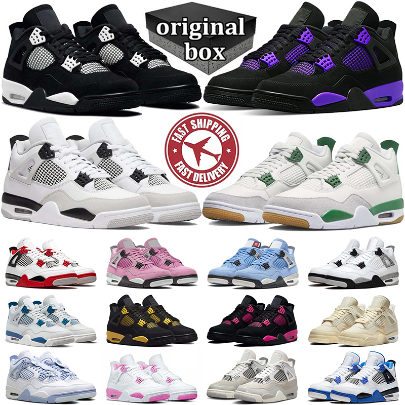 Original Box Designer Shoe 4 Basketball Shoes 4s Military Black Cat White Oreo Thunder Bred Lightning Worn Blue Outdoor Sports Mens Trainers Snea