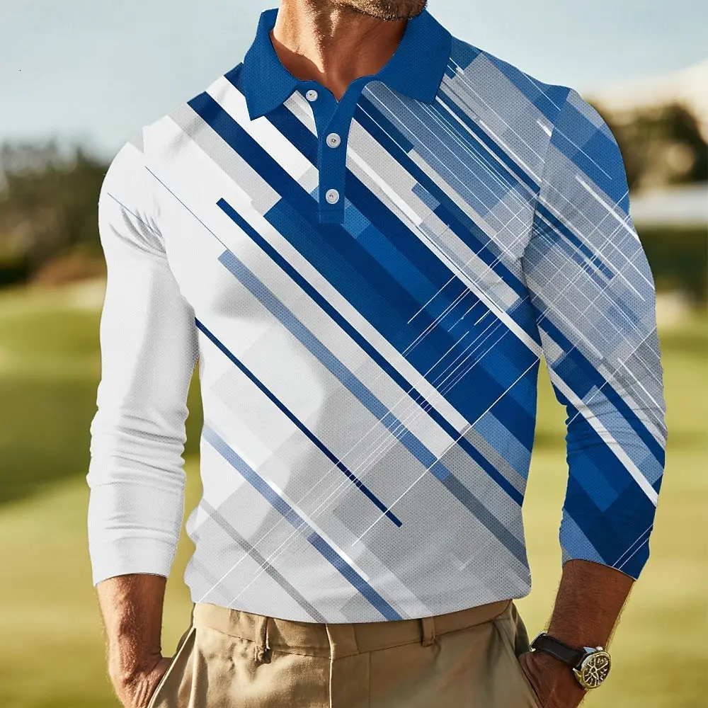Autumn long sleeved Casual Striped shirt Outdoor golf Breathable casual polo Sports mens y2k clothing tops 260903 2c