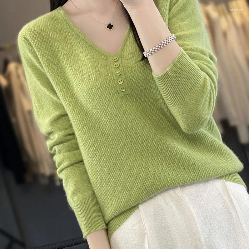 Women's Sweaters Autumn Winter Women Sweater V neck Buttons Warm Pullovers Knitted Bottoming Shirts Solid Korean Fashion Jumpers 47